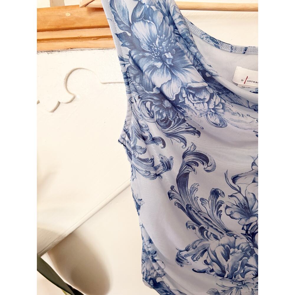 Anthropologie Sloane Cowl-Neck Tank Blue Floral Mesh Top XS - Picture 4 of 7